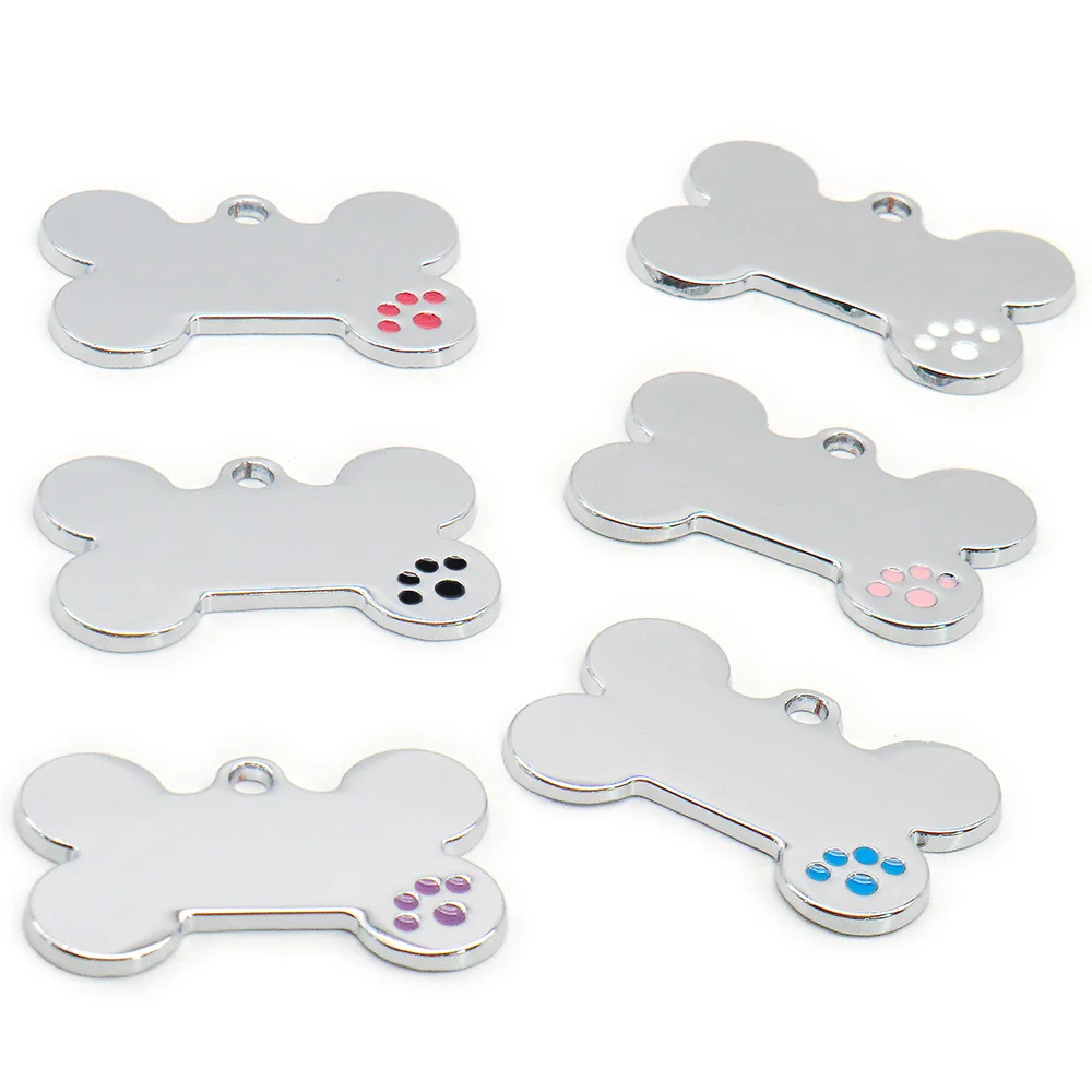 20Pcs DOG ID TAG Bone Paw Shape Charms Dog Bone Tag Dogs NamePlate Silver Pendants DIY Making Laser engraving Findings Jewelry