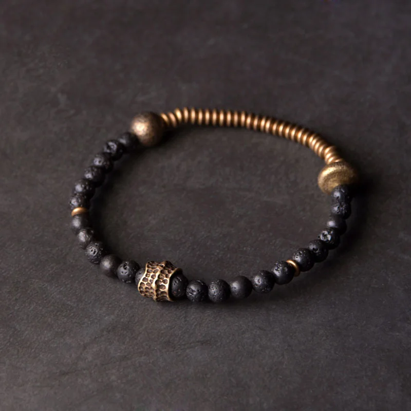 Lava Stone Essential Oil Diffuser Hand Processed Copper Charm Bracelet Strand Bangle Aromatherapy Wrist Jewelry For Male Female