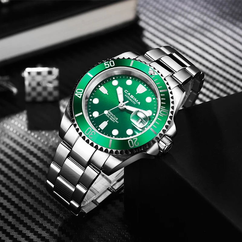 CASIMA Green Mechanical Wtach  40mm Men Luxury Automatic Mechanical Wrist Watch Men Stainless Steel Waterproof Watch 6916