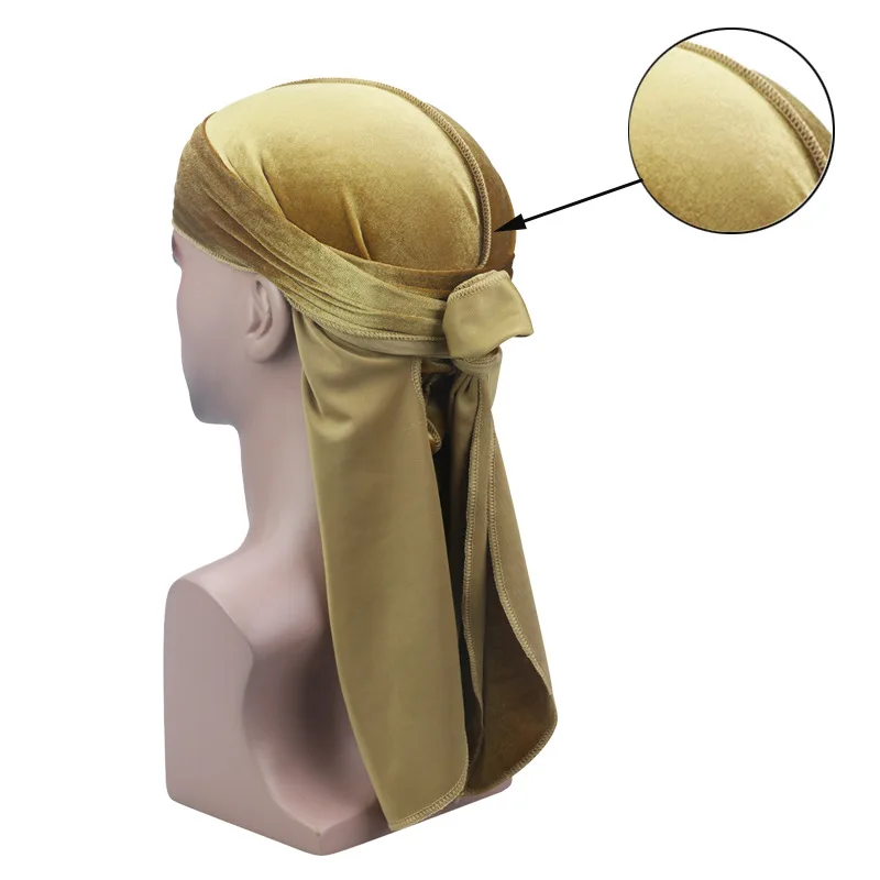 Durags en velours de qualité supérieure pour hommes, longues bretelles, casquette ondulée, luxe, Hypebeast, chiffon élastique Doo, tête ronde, bandana hip-hop