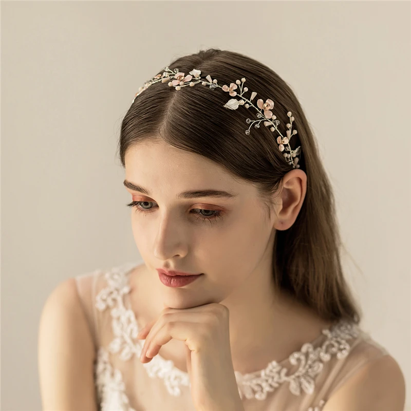 Fashion Flower Leaf Hair Vine Headband For Wedding Prom Handmade Pearls Women Jewerly Bridal Hair Piece Oranment