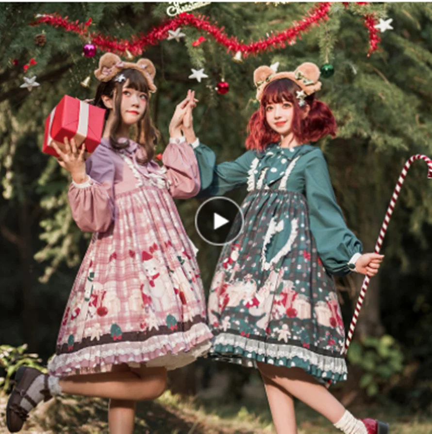 かわいいガールゴシックロリータ op cos クリスマススウィートロリータドレスヴィンテージレースちょうかわいい印刷ハイウエストビクトリア朝のドレス