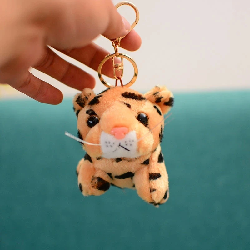 11cm Real Life Cute Tiger Leopard Plush Pendant Toys Stuffed Forest Animal Doll Key Chains Kids Children Cartoon Birthday Gift