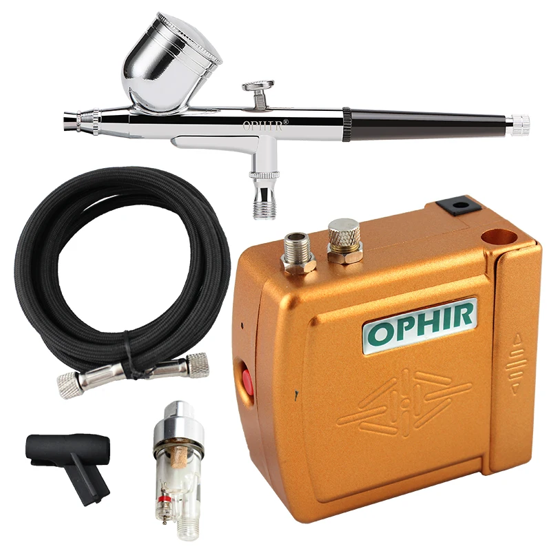 OPHIR-Kit de aerógrafo de doble acción con Mini compresor de aire para herramientas de Arte de uñas, tatuaje temporal, maquillaje profesional, juego de pintura corporal