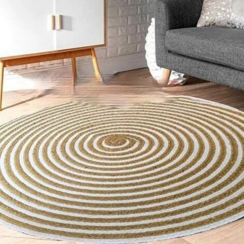 Rugs Home Hand Woven Carpet 100% Natural Jute Cotton Woven Round Carpet Reversible Decoration Area Carpet