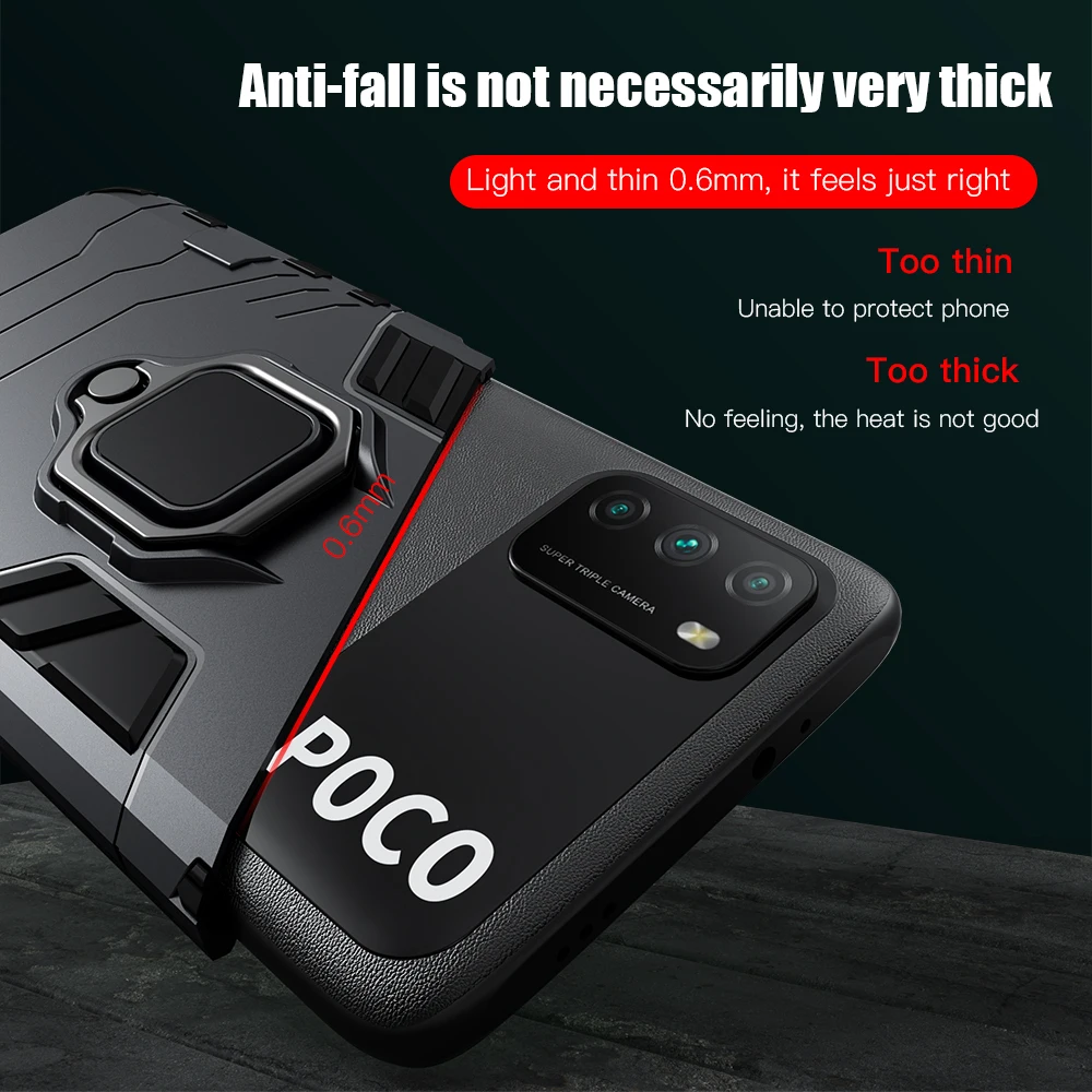 KEYSION Shockproof Armor Case for Xiaomi POCO M3 M2 Pro F2 Pro Ring Stand Bumper Silicone Phone Back Cover for POCO X3 NFC