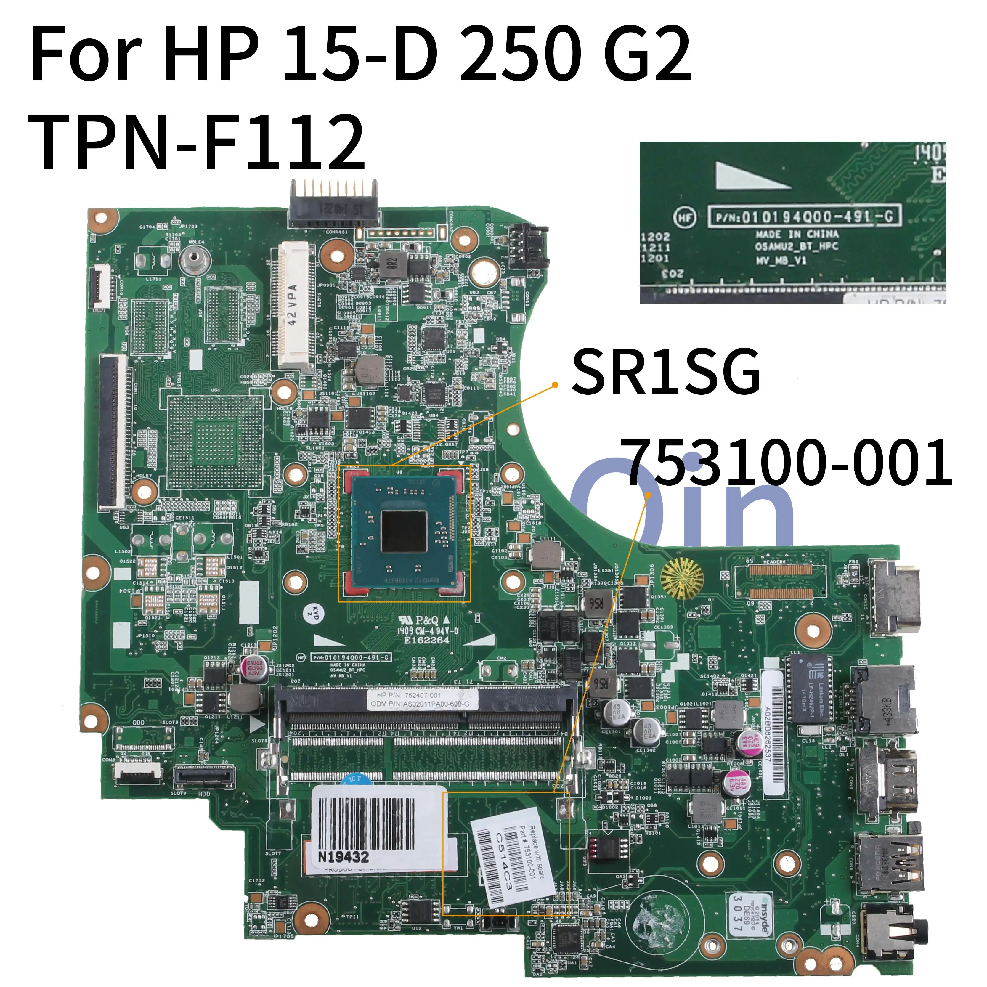 KoCoQin Laptop motherboard For HP 15-D 250 G2 TPN-F112 Core N2820 Mainboard 753100-001 753100-501 010194000-491-C