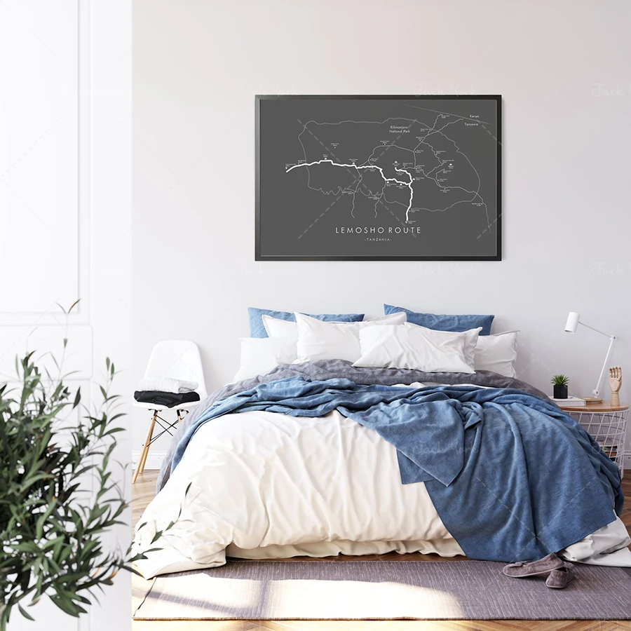 Lemosho Route Map Kilimanjaro Hiking Poster - Trail Map Art for Adventure Lovers Relive Your Adventure