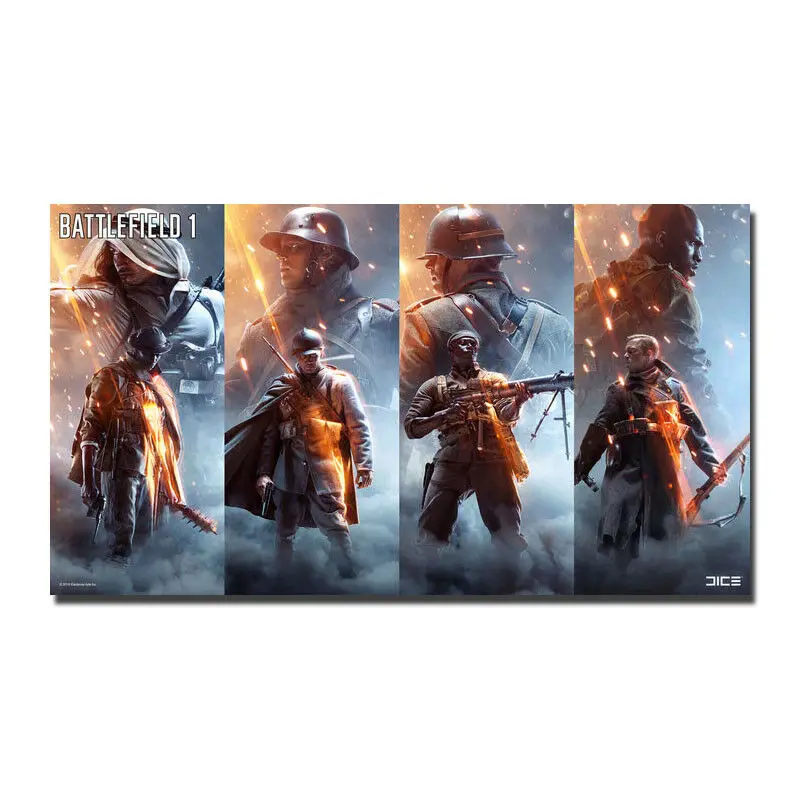 Battlefield 1 Soldiers Hot Game Silk Fabric Wall Poster Art Decor Sticker Bright