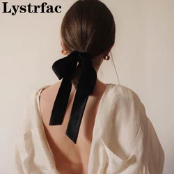 Lystrfac Vintage czarna aksamitna kokarda wstążka do włosów Scrunchie dla kobiet dziewczynki długi, elastyczny opaska do włosów nakrycia głowy akcesoria do włosów dla kobiet