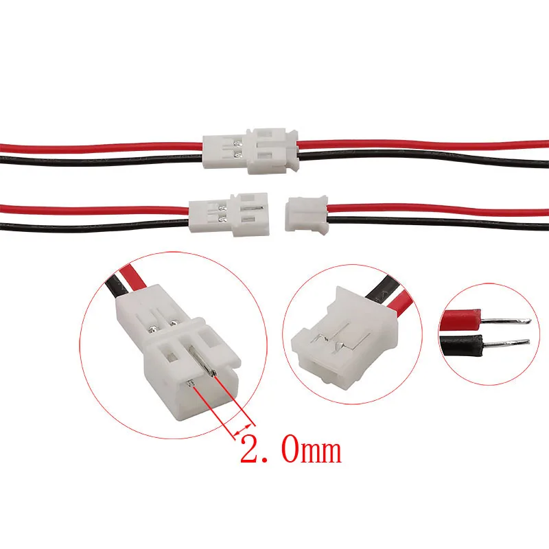 5/10/20Pair Mini JST PH 2.0mm Pitch 2 Pin Connectors Male Female Plug Docking Terminals DIY Wire Cable Connector 20CM 26AWG