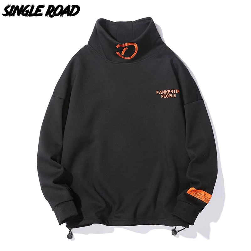 

Single Road Mens Turtleneck Sweatshirt Men Winter Fleece Oversized Sweatshirts Japanese Streetwear Harajuku Hip Hop Hoodie Men