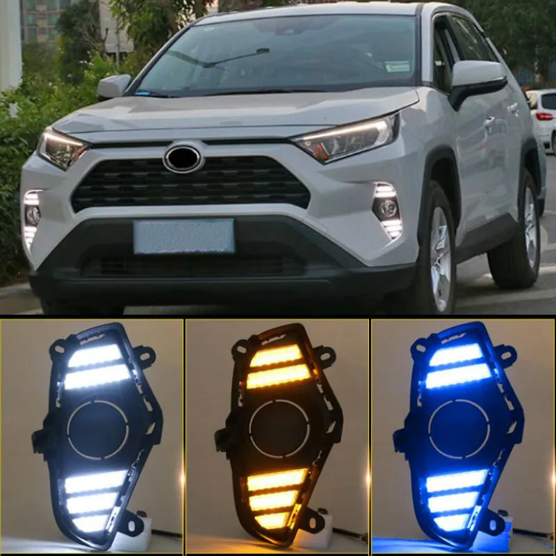 

2Pcs DRL For Toyota RAV4 2019 2020 LED Daytime Running Light Waterproof with flow Yellow Turn Signal Bumper