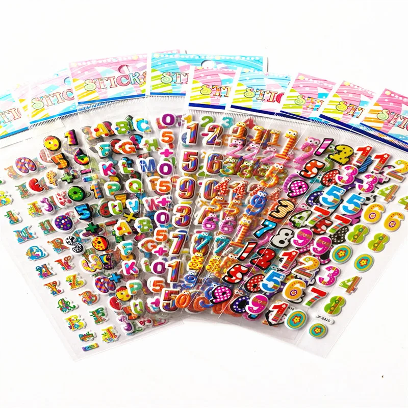 3D Stickers for Kids Toddlers 8 Different Sheets 3D Puffy Bulk Sticker Cartoon Education Classic Toy Children Boys Girl Gifts