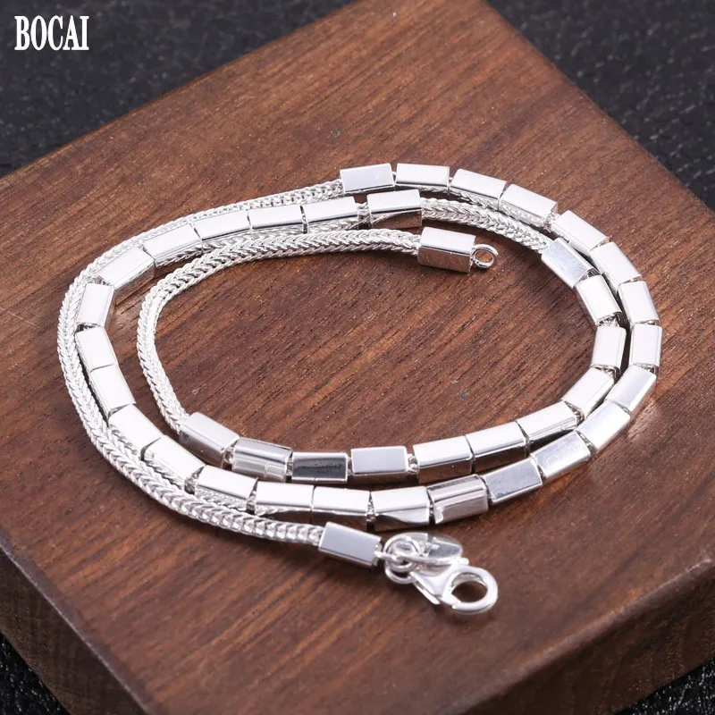 BOCAI new real S925 pure silver woman necklace individual  fashion clavicle chain Chopin chain sequin trendy woman necklace