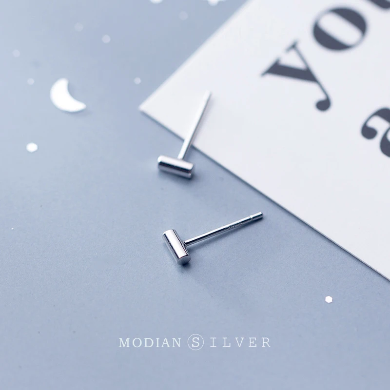 Modian Minimalism Cylindrical Stud Earrings 925 Sterling Silver Fashion Tiny Ear for Women Statement Jewelry Prevent Allergy