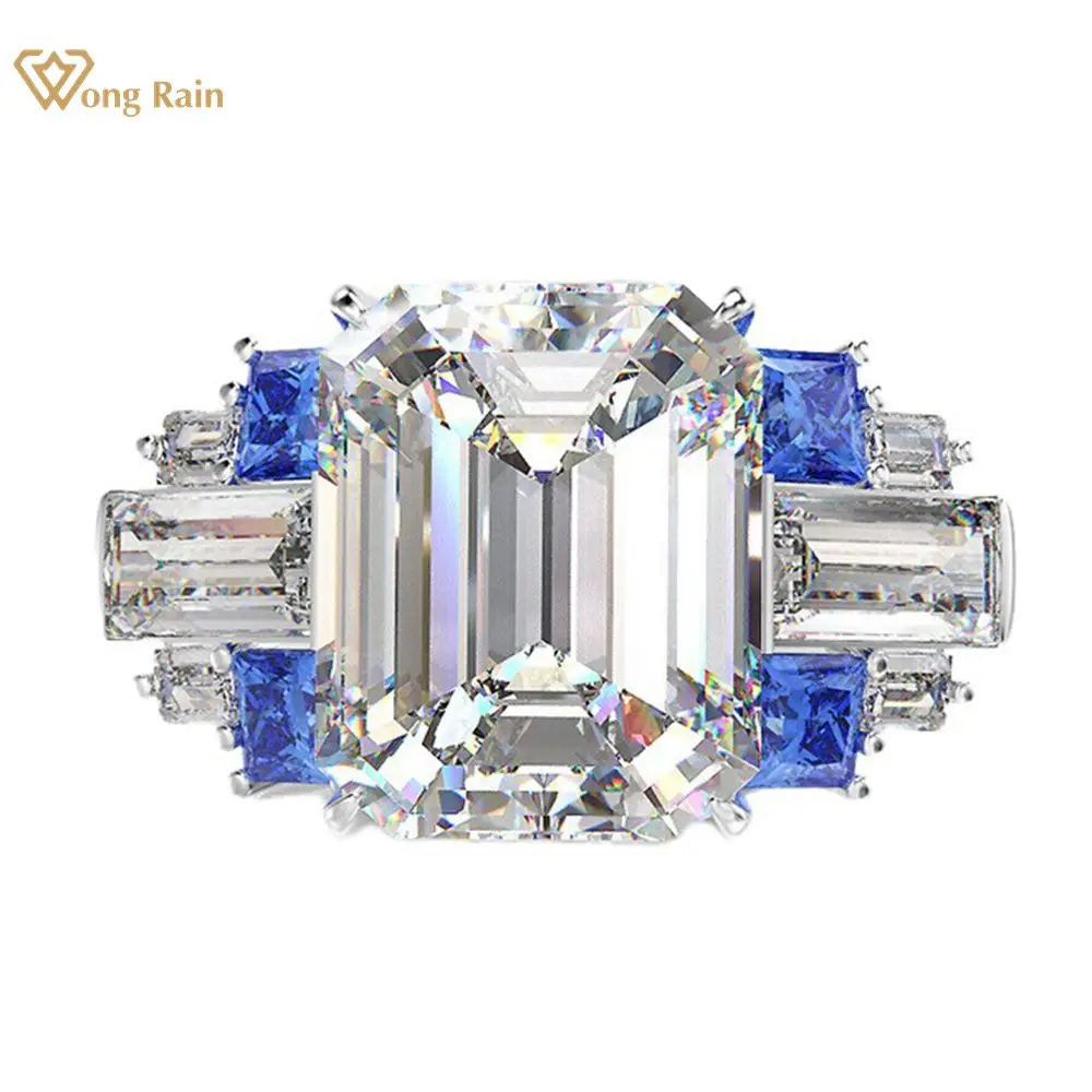 

Wong Rain 925 Sterling Silver Emerald Cut Citrine Sapphire High Carbon Diamonds Gemstone Wedding Engagement Ring Fine Jewelry