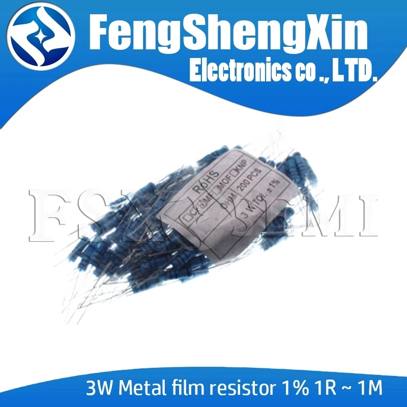 

200pcs/lot 3W Metal film resistor 1% 0.1 1R~1M 2.2R 4.7R 10R 22R 47R 100R 220R 470R 1K 10K 100K 2.2 4.7 10 22 47 100 220 470 ohm