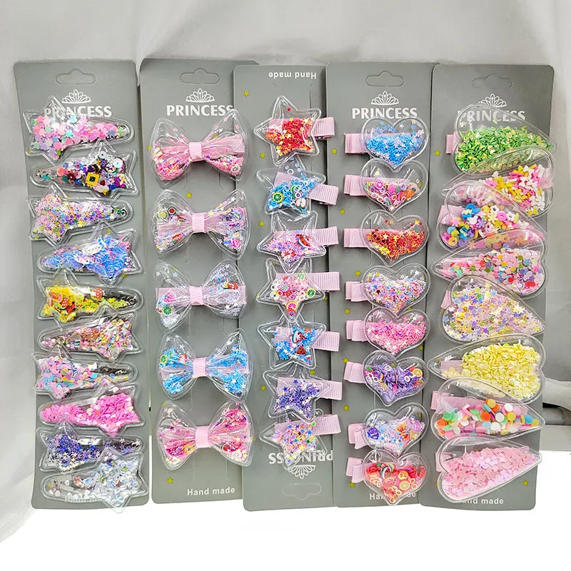 5PCS Korean Fashion Cartoon Princess Modeling Colorful Quicksand Sequins Hair Clip Women Hairpins BB Clips Hair Accessories