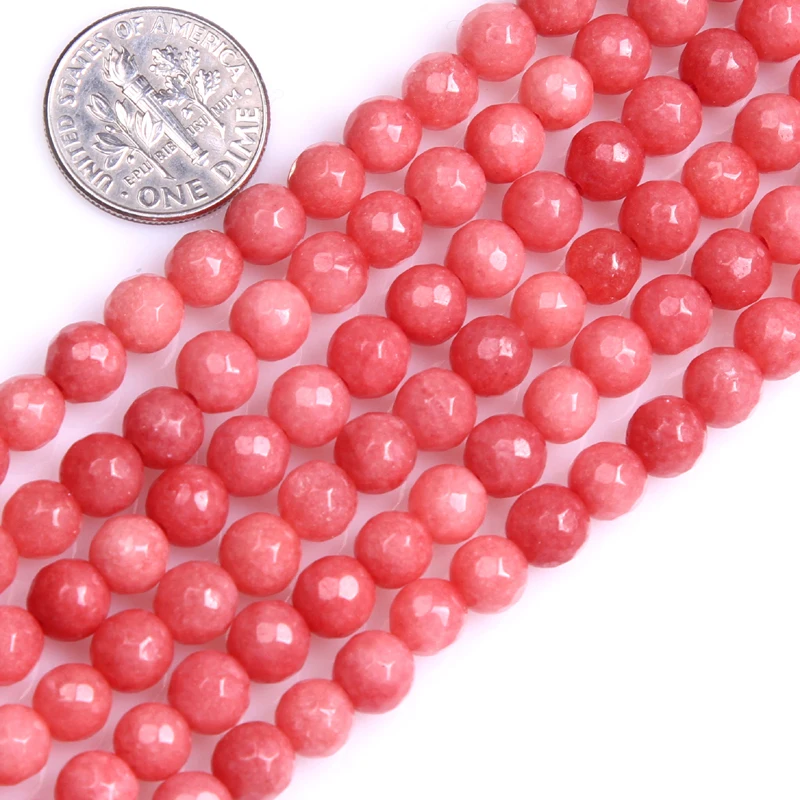 Round Faceted Pink Jades Beads For Jewelry Making Strand 15 inch DIY Bracelet Necklace Fashion Jewelry Loose Beads 4mm  6mm 8mm