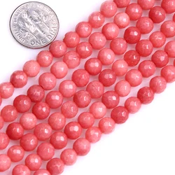 Round Faceted Pink Jades Beads For Jewelry Making Strand 15 inch DIY Bracelet Necklace Fashion Jewelry Loose Beads 4mm  6mm 8mm