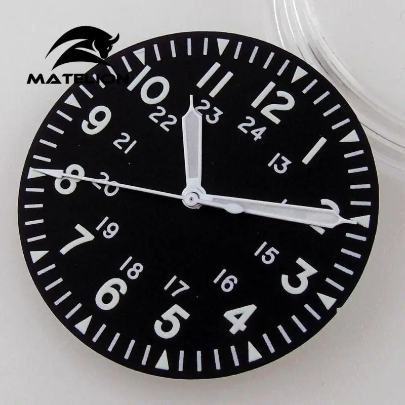 33.6mm black dial luminous mark fit vintage pilot style NH35 NH36 Miyota 8215 821A movement watch