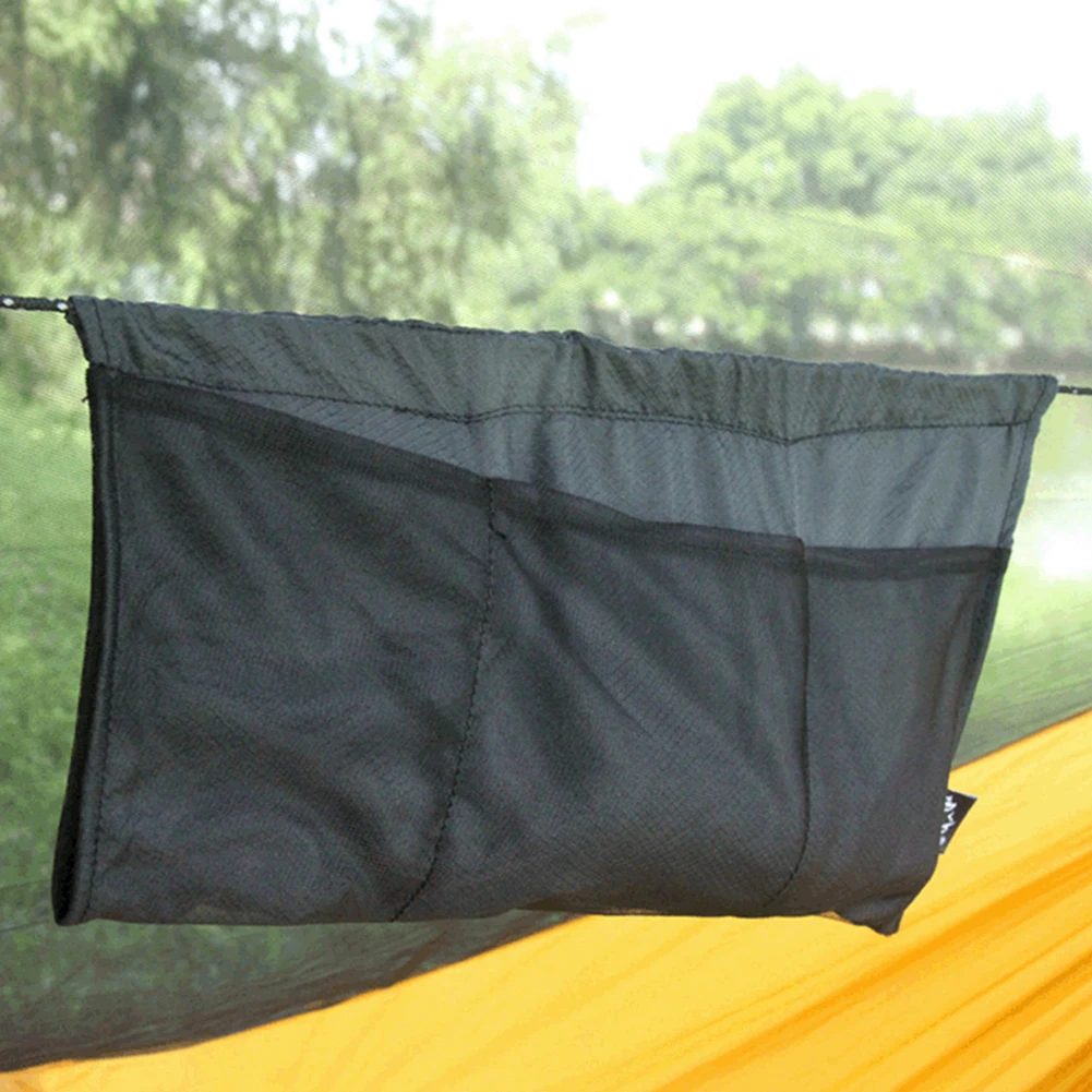 Hamac de camping léger, sac de rangement portable, pliable, support de soleil, maille noire, adapté aux sports de plein air