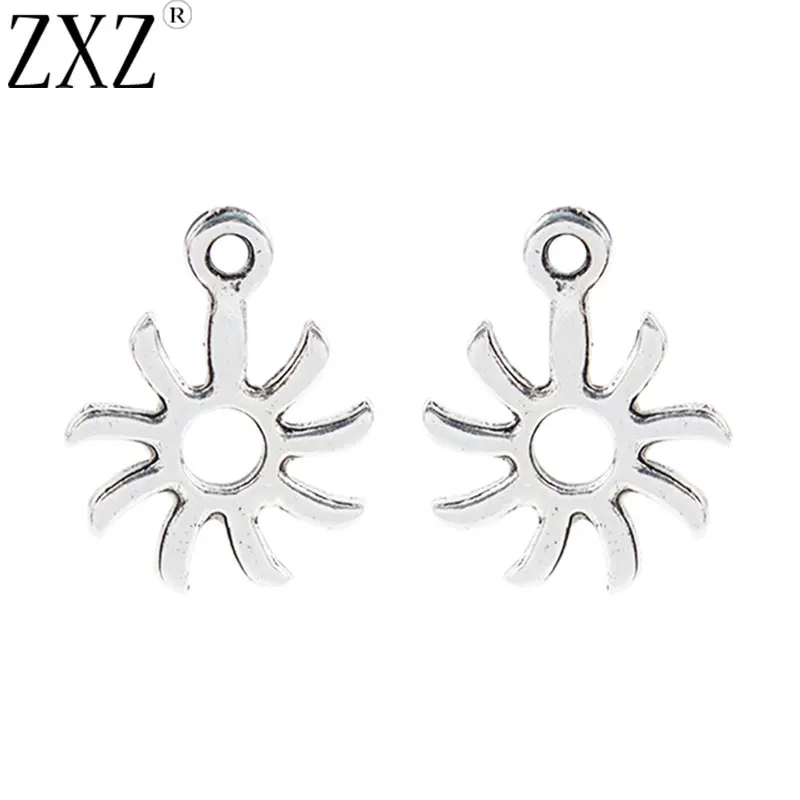 ZXZ 30pcs Tibetan Silver Hollow Open Sun Flower Charms Pendants Beads 2 Sided for Jewelry Making Findings 19x14mm