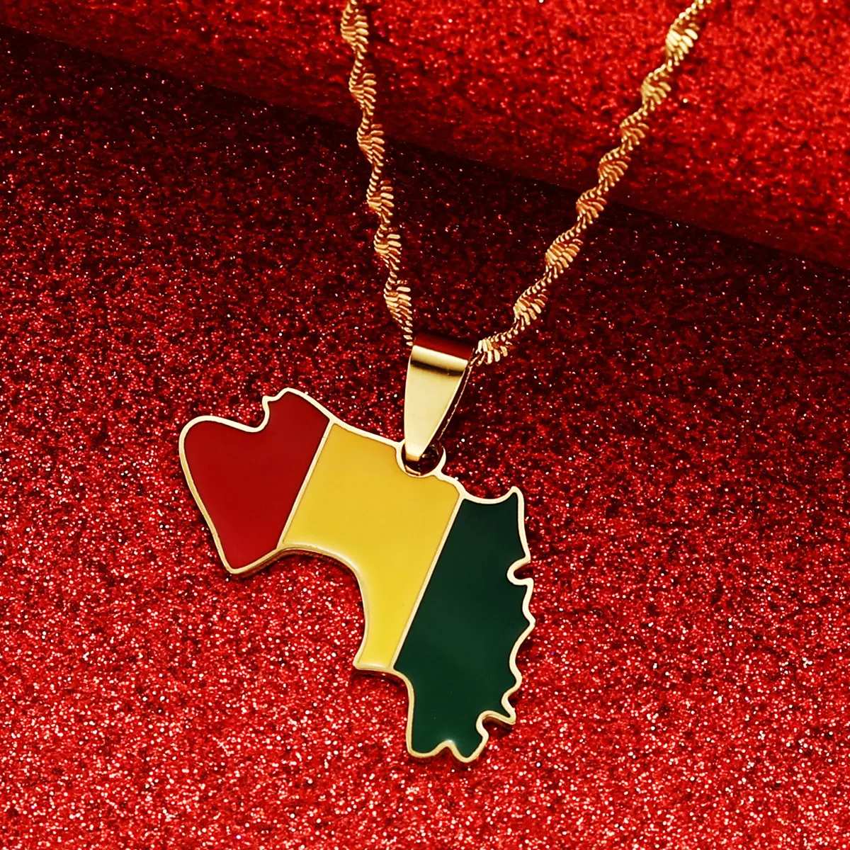 Stainless Steel Guinea Map & Flag Pendant Necklaces for Women Men Jewelry Map Of Guinea Necklaces Guinee