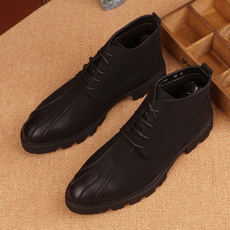 British style men's boots black casual shoes handsome streetwear original leather platform boot spring autumn ankle botas hombre