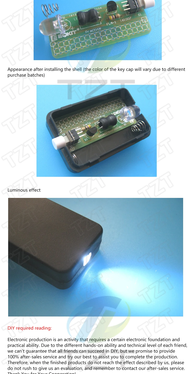 TZT 1/3PCS Großhandelspreis 1 Set FLA-1 Einfaches Taschenlampen-Kit DIY-Modul 1,5V 55x35x11,5mm Präzise für DIY-Kits – Detail 2