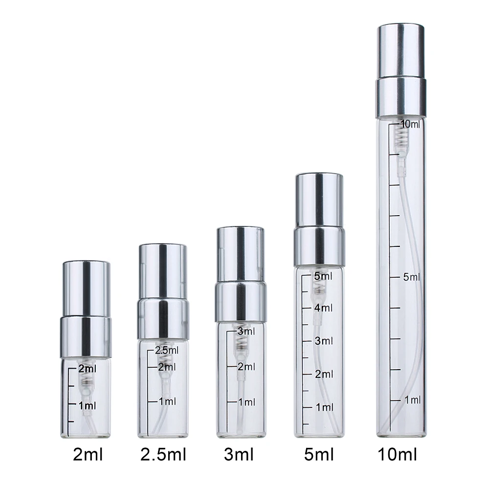 50 Teile/los 2ml 3ml 5ml 10ml Tragbare Aluminium Spray Flasche Kosmetische Behälter Für Reise Flasche Zerstäuber