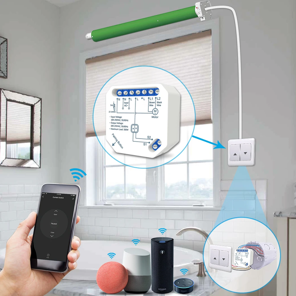 Módulo de relé WiFi con Control remoto para persianas enrollables, interruptor inalámbrico de 4 canales, hasta 30m, con Motor de obturador inteligente, Tuya, UE