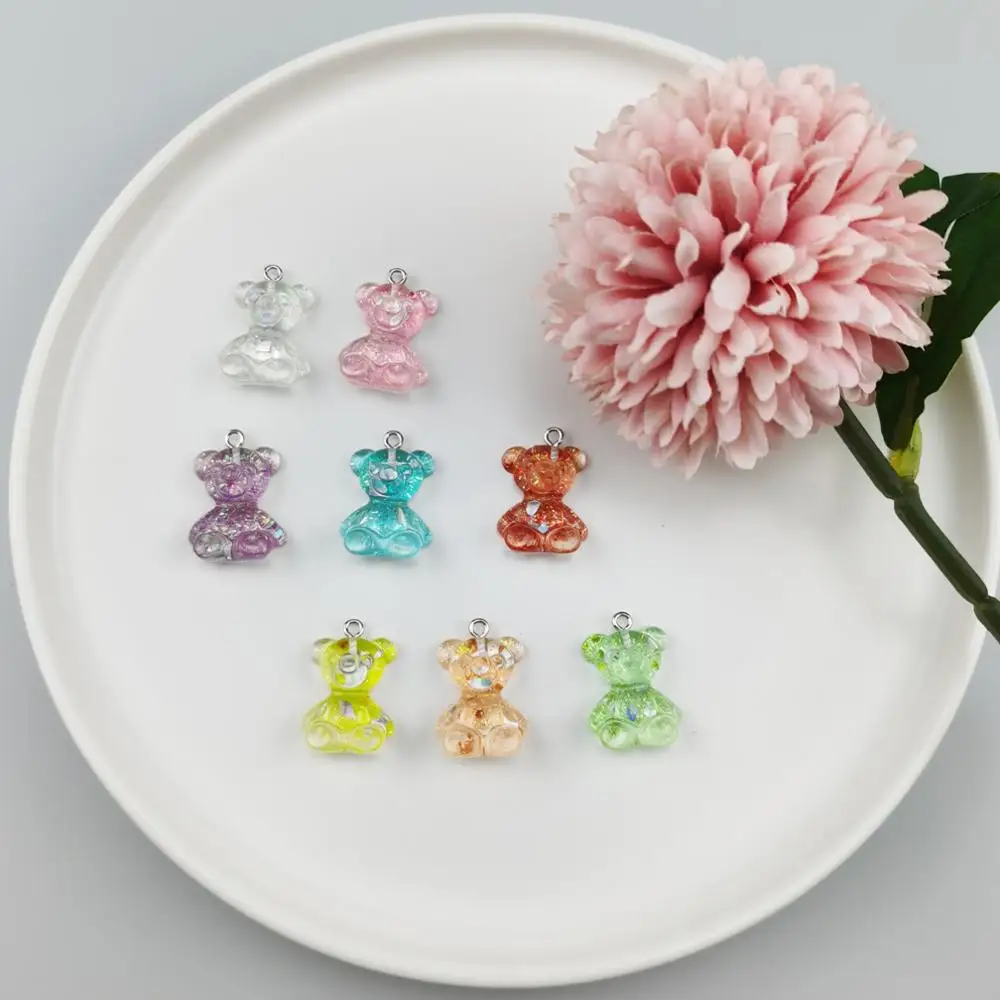 20Pcs 3D Glitter Gummy Bear Resin Charms Fit DIY Necklace Bracelet Earrings Jewelry Making Findings Cute Bears Pendants 17*25mm