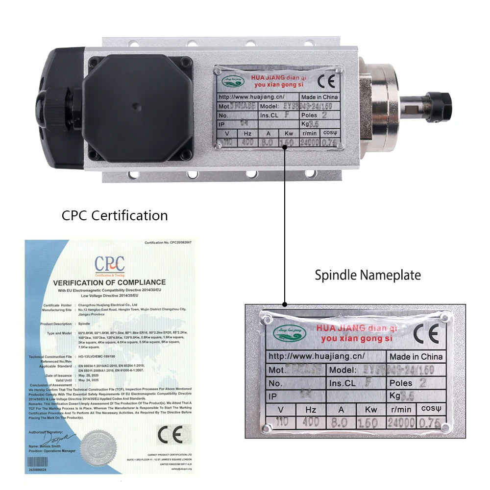 CNC Spindle Motor Kit 1.5kW Air Cooling Set 1500W Air-cooled Milling Spindle + 1.5KW VFD Inverter + 13pieces/set ER11 for CNC