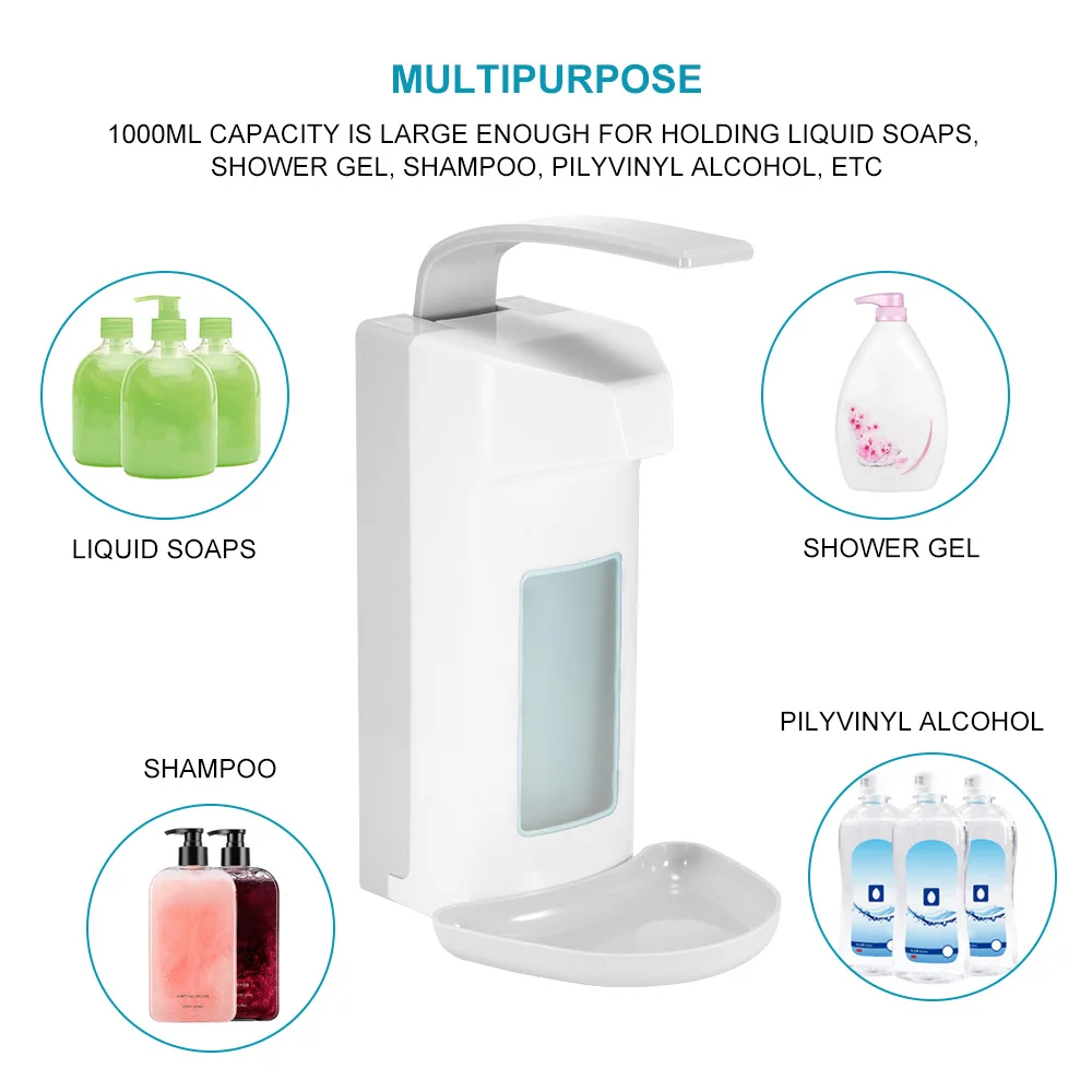 In Stock 1000ml Elbow Disinfection Dispenser Wall-Mounted Soap Dispenser Spray Hand Sterilizer Manual Type Medical Device