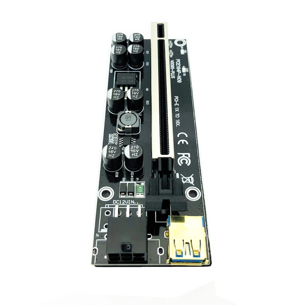 6pcs Newest 009S PLUS USB 3.0 PCI-E Riser VER009 Express 1X 4x 8x 16x Extender pcie Riser Adapter Card SATA 15pin to 6 pin Power