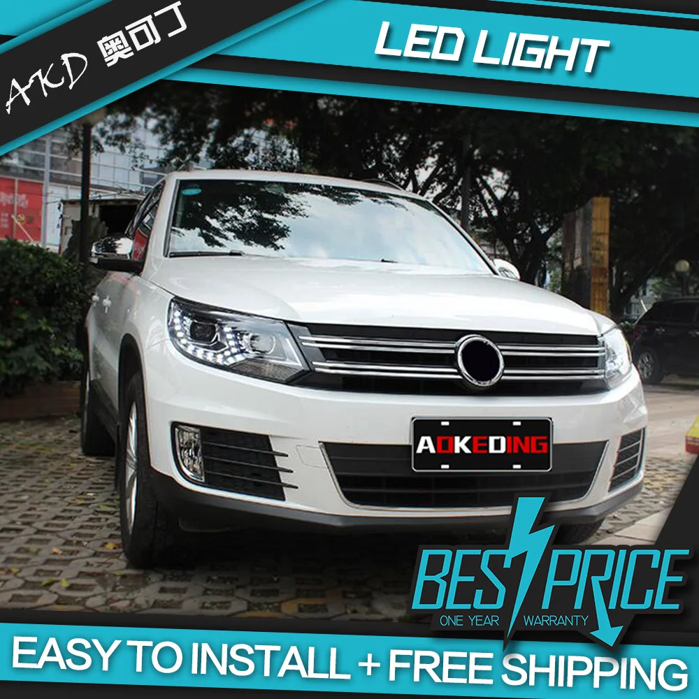 AKD-مصباح أمامي LED DRL ، ضبط ، لسيارات Volkswagen Tiguan 2013-2016 ، شعاع زينون ثنائي ، ضباب ، عيون الملاك