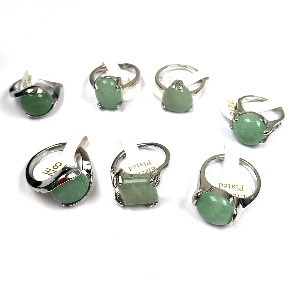 Natural Semi-precious Stones Mixed Style Green Aventurine Ring Fashion Charm Jewelry Gift
