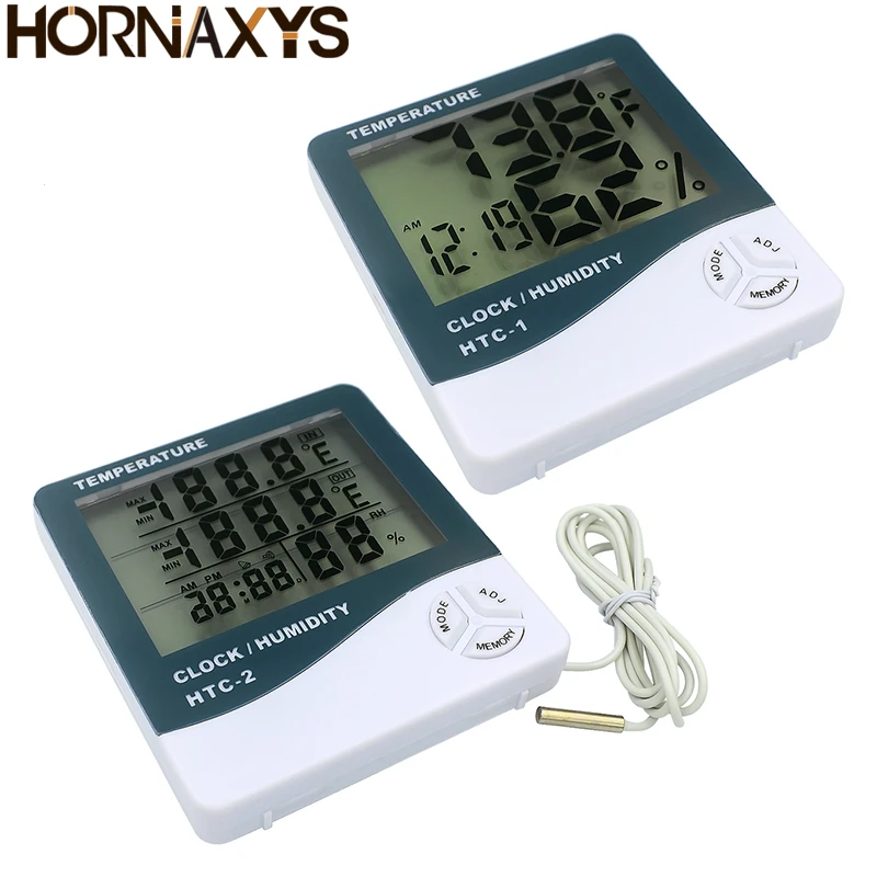 LCD Electronic Digital Temperature Humidity Meter Thermometer Hygrometer Indoor Outdoor Weather Station Clock HTC-1 HTC-2