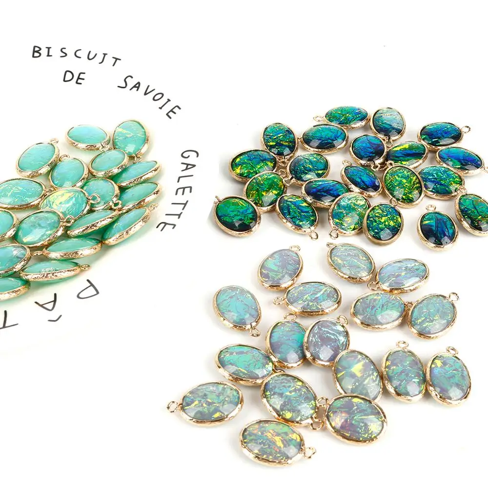 2pcs/lot 15x20mm Copper Double Side Oval Resin Charms Pendant for DIY Handmade Crafts Bracelet Necklace Earrings Jewelry Making