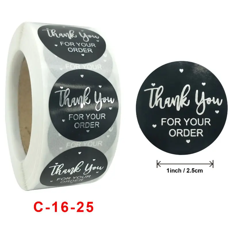 100/500pcs Black Thank You Stickers Labels Seals Thank You for Supporting My Small Business Stickers Roll Round Labels For Shop