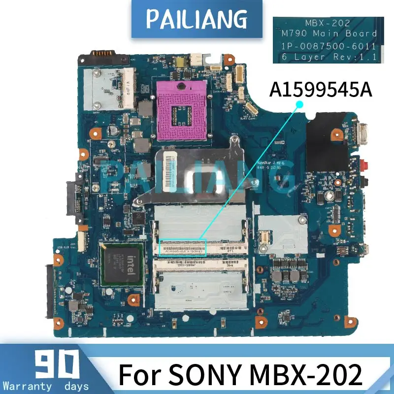 Mainboard For SONY MBX-202 GL40 Laptop motherboard A1599545A DDR2 1P-0087500-6011 6 Layer Rev:1.1  Tested OK