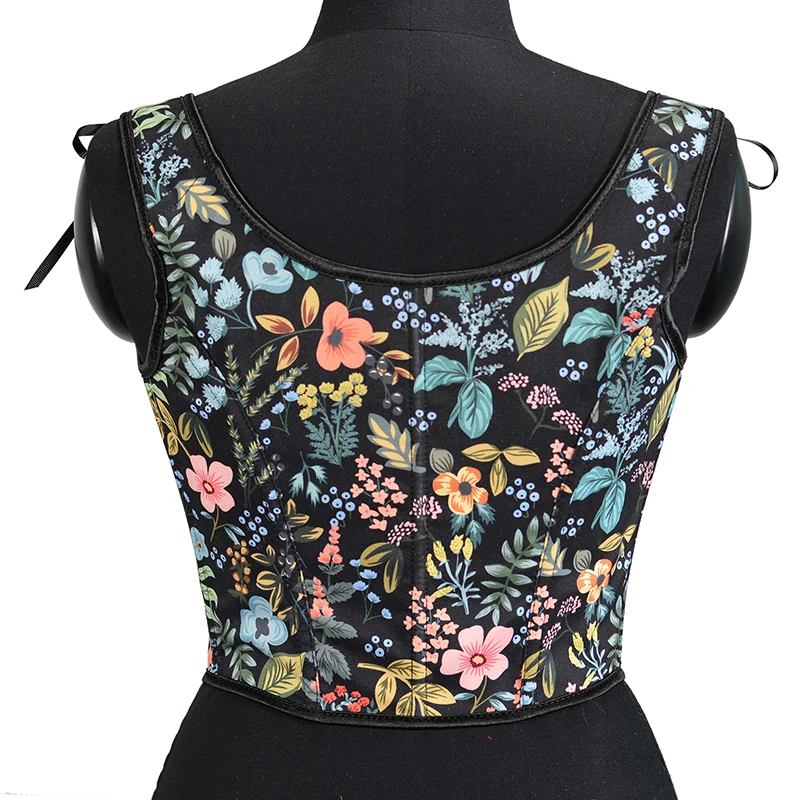 Print Lace Up Corset Crop Vest for Women