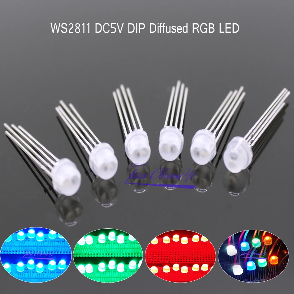 5-200pcs DC5V straw hat Diffused full-color RGB led with WS2811 F5mm pixels Arduino led chips RGB full color addressable LEDs