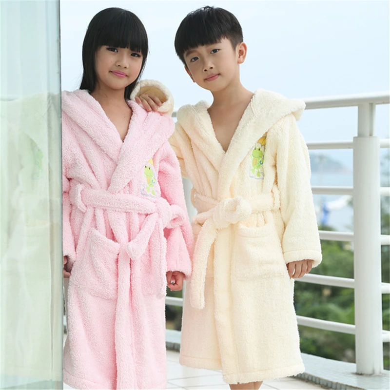 Children's kimono bathrobes terry robe boys girls pajamas new cotton hooded swimming bathing absorbent towels thickened pijamas