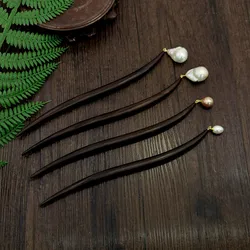 Freshwater Pearl Hair Stick Ebony Wood Natural Pearl Drop Hair Sticks For Women Chinese Hairpin Pince Cheveux Pinzas WIGO1533