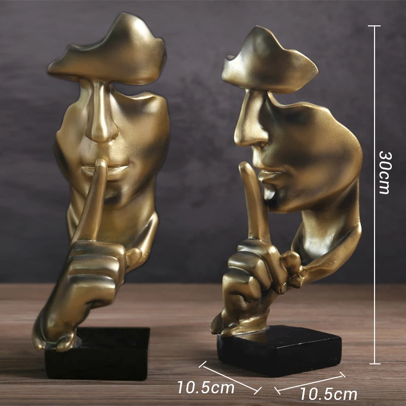 30cm Abstract Silence Is Golden Figurine Resin Hand Face Silent Men Statue Sculpture Living Room Home Office Decoration