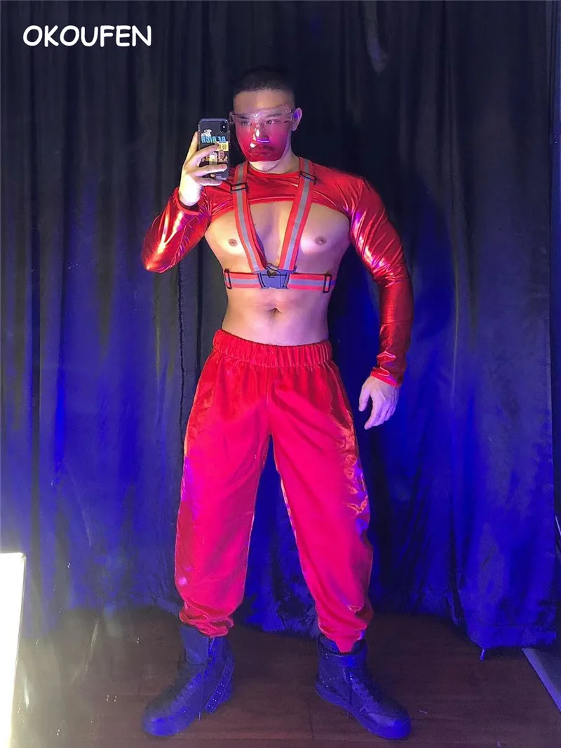 

Ночной клуб Бар DS певец DJ ведущий танцор костюм костюмы сексуальный красный хип-хоп Tide сценическая команда танцевальный костюм