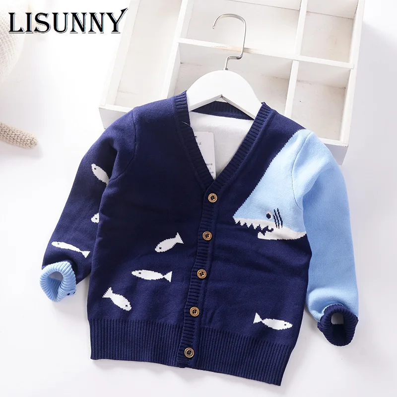 Baby Boys Sweater Cardigan Coat 2023 Autumn Winter Children\'s Sweaters Kids Knit Clothes Cartoon Whale V-Neck Toddler Sweaters